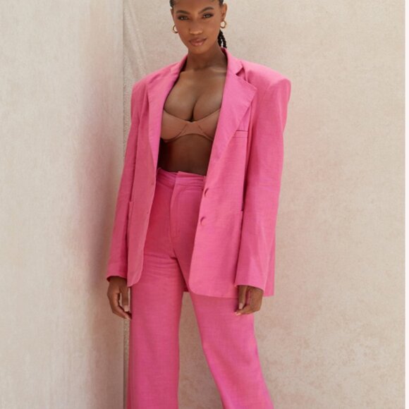 NWT House of CB Domina Oversized Linen Blend Blazer Pink Size Large - Picture 1 of 11